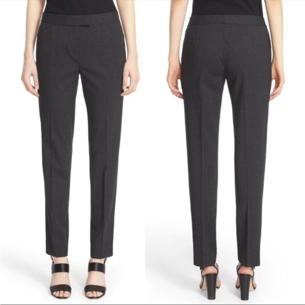 Lafayette 148 New York Irving Charcoal Gray Virgin Wool Slim Tailored Trousers